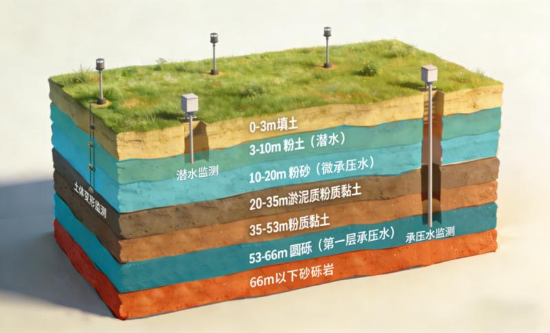 监测点类型与地质条件关系示意图
